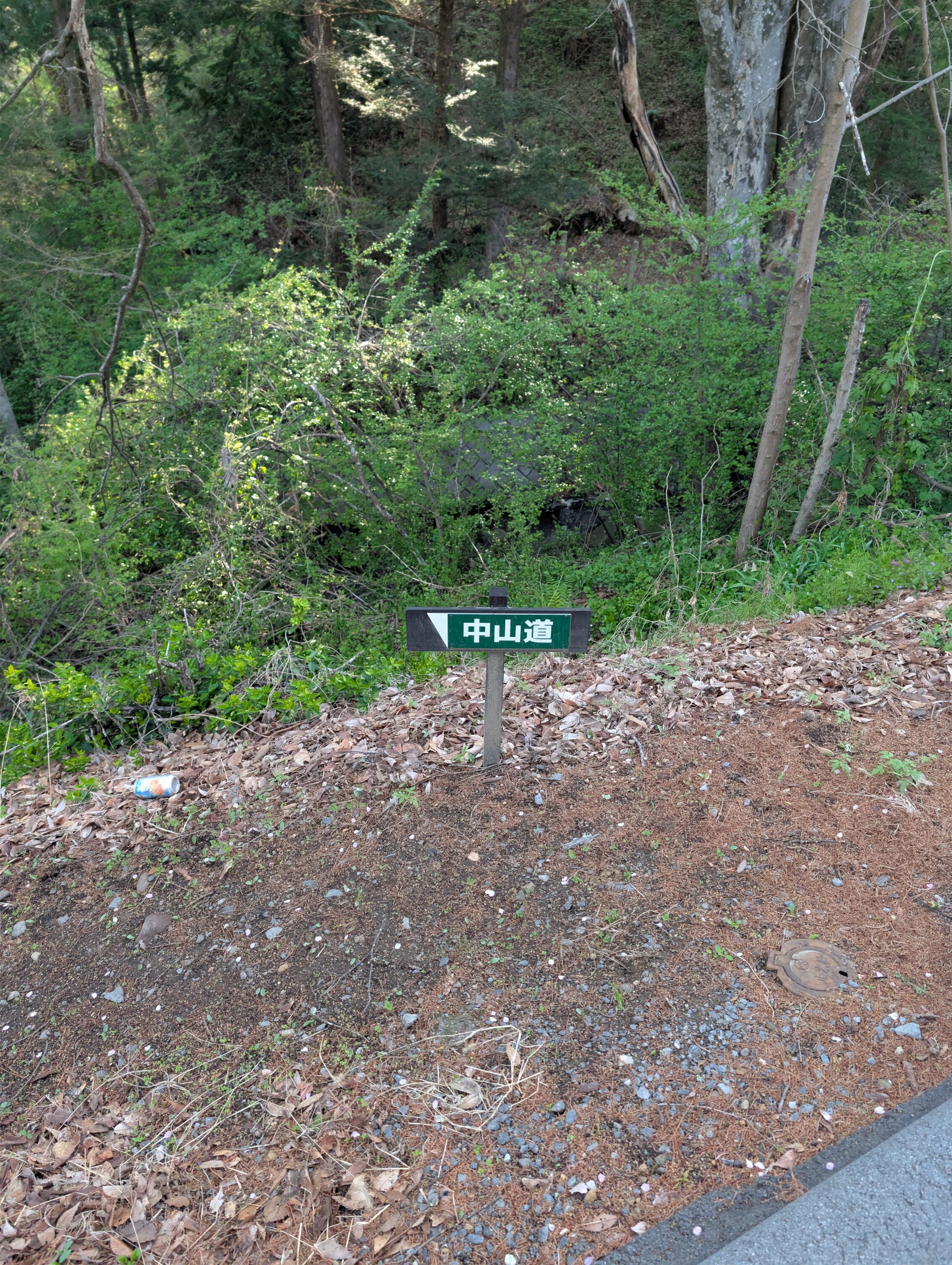 A small green horisontal sign with white text, at knee height.