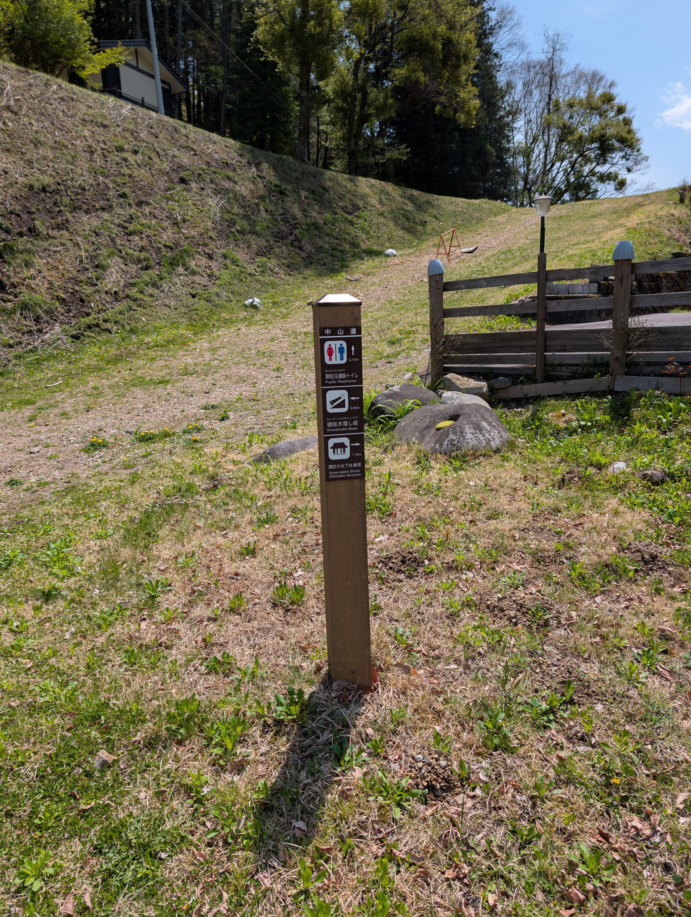 A lone sign on a slope.