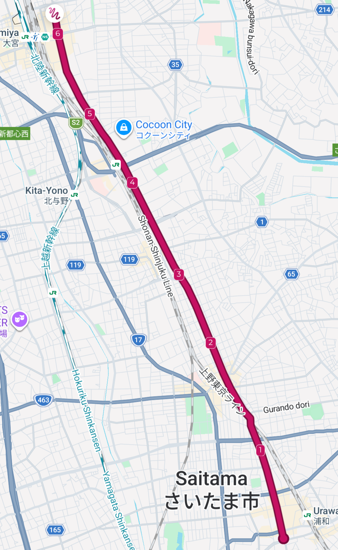 Screenshot of a map showing the path of the third leg.