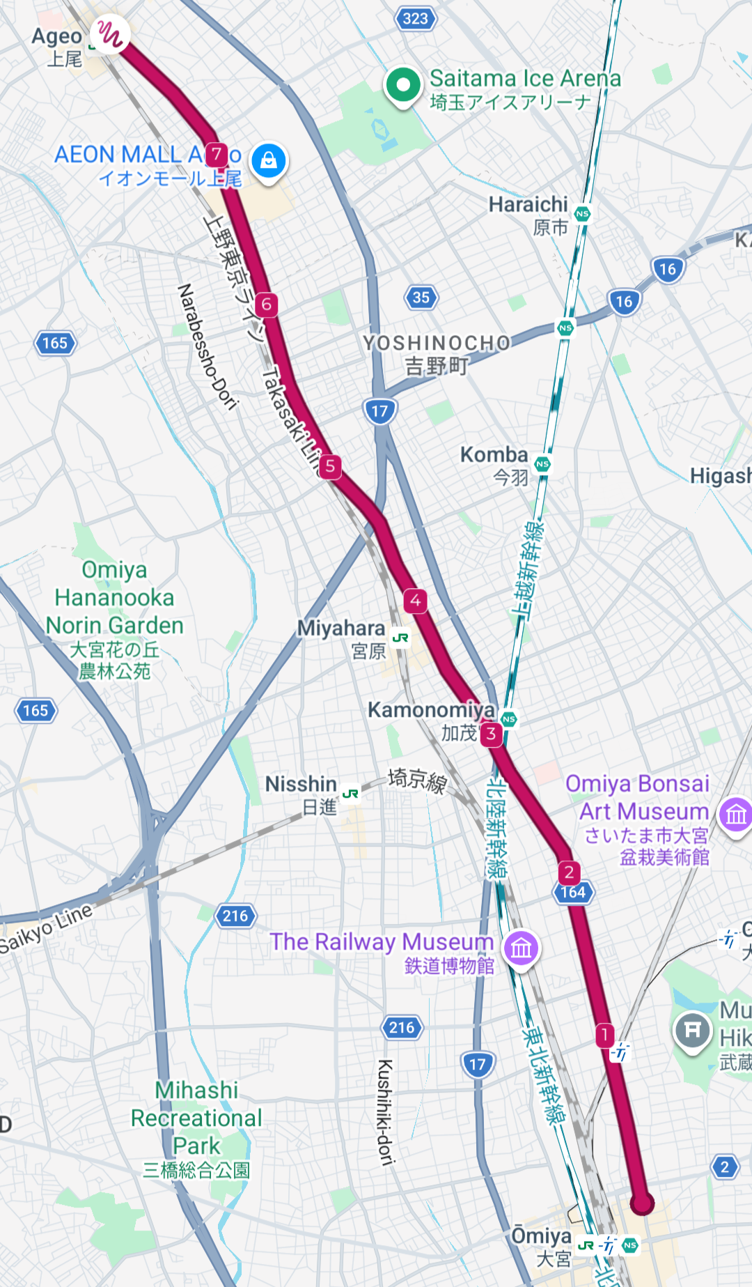 Screenshot of a map showing the path of the third leg.