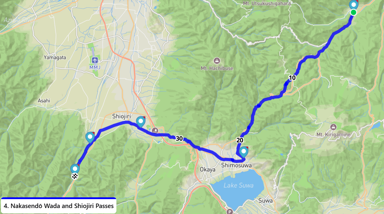 Map of the Nakasendō path between Wada-shuku and Seba-juku, passing the Biwa lake.