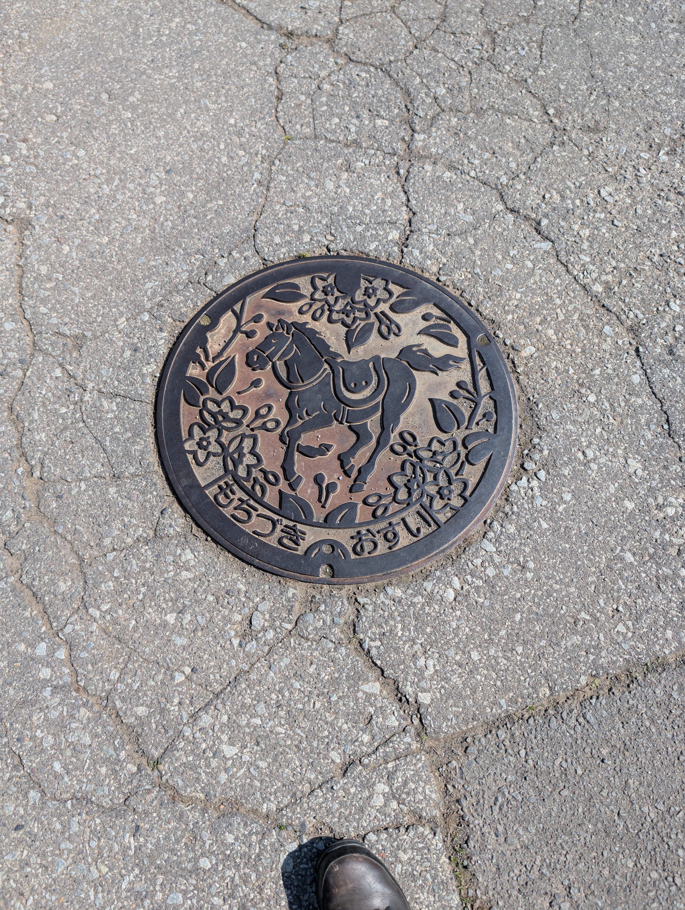 Manhole cover with a galopping horse.
