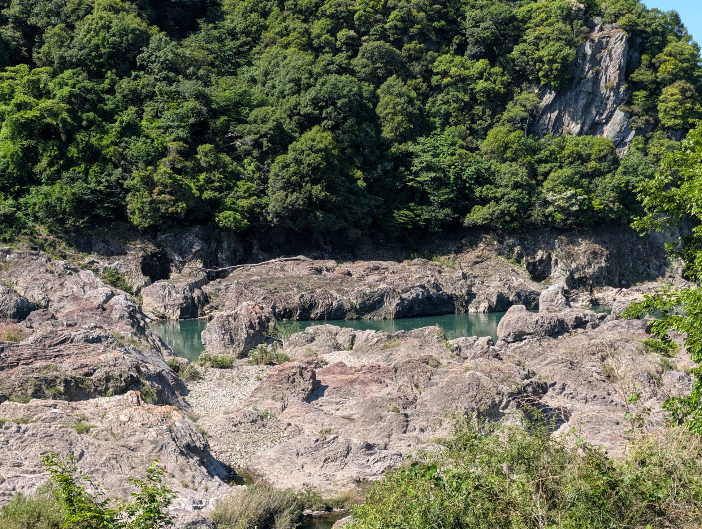 Close-up of the river amidst jagged rocks.
