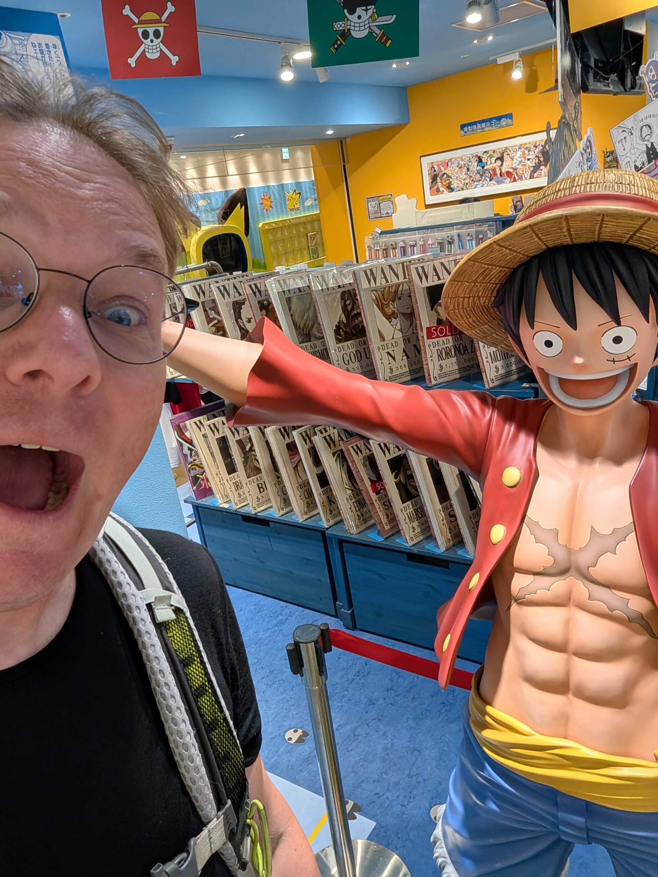 A life-size Monkey D. Luffy mannequin (from One Piece). 
