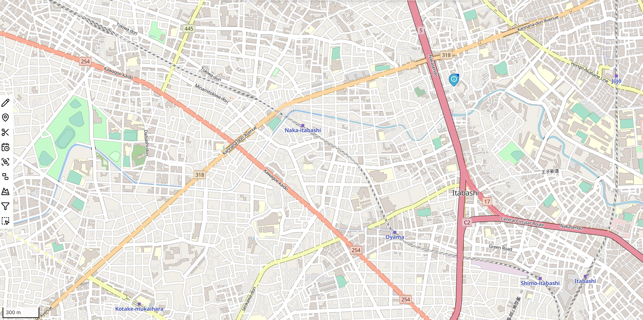 Map with a close-up around the Itabashi area.
